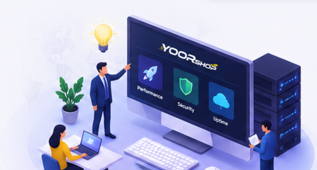 YOORshop team presenting the performance, security and uptime of its web hosting infrastructure